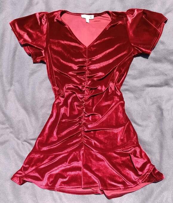 She & Sky Pants - She & Sky Large Red Velvet Mini Dress Flutter Sleeve V Neck Formal Holiday Party
